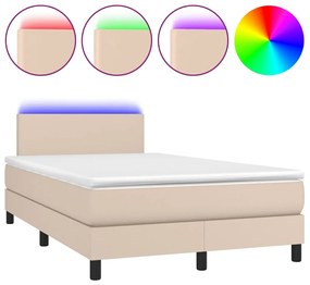 vidaXL Κρεβάτι Boxspring Στρώμα&LED Καπουτσίνο 120x190 εκ. Συνθ. Δέρμα