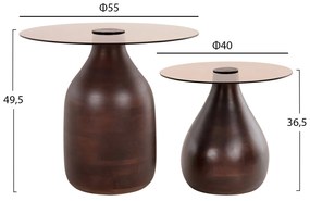 ΒΟΗΘΗΤΙΚΑ ΤΡΑΠΕΖΑΚΙΑ 2ΤΜΧ CHANG HM9668 ΞΥΛΟ MANGO-ΓΥΑΛΙ TOP Φ55x49,5Υ &amp; Φ40x36,5Υεκ.