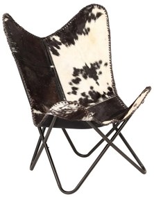 vidaXL Καρέκλα Πεταλούδα Ασπρόμαυρη από Γνήσιο Δέρμα Κατσίκας