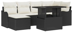 vidaXL Σετ Καναπέ Κήπου 7 κομματιών  με Μαξιλάρια Μαύρο Πολυ Ρατάν