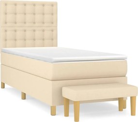 vidaXL Κρεβάτι Boxspring με Στρώμα Κρεμ 90x190 εκ.Υφασμάτινο