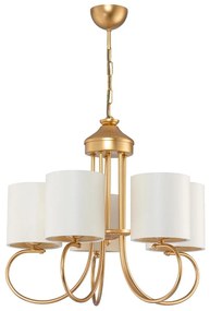 GloboStar® TRITON 203-0254 Vintage Κρεμαστό Φωτιστικό Καπέλο Πολύφωτο 5 x E27 IP20 Χρυσό Μέταλλο με Μπέζ Ύφασμα - Μ50 x Π50 x Υ48cm