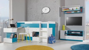 Παιδικό δωμάτιο Omaha E124, 224 kg, Άσπρο, Τυρκουάζ, Πλαστικοποιημένη μοριοσανίδα, Τάβλες για Κρεβάτι, 90x200 | Epipla1.gr