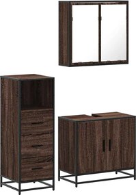 vidaXL Σετ Επίπλων Μπάνιου 3 Τεμαχίων Καφέ Δρυς από Τεχν. Ξύλο