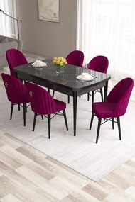 Extendable Dining Table &amp; Chairs Set (7 Pieces) Roz - Black Marble, Damson Black Marble
Damson
