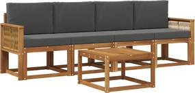 vidaXL Σειρά Καναπέ Εξωτερικού 5 pcs Φυσικό και Ανθρακί Πολυεστέρας