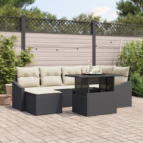 vidaXL Set καναπέ κήπου 7 τεμαχίων με μαξιλάρια Μαύρο Συνθετικό ρατάν