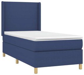 vidaXL Κρεβάτι Boxspring με Στρώμα Μπλε 90x200 εκ.Υφασμάτινο