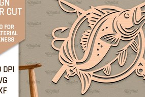 Intra απο ξύλο plywood 3mm-4mm πάχος - Ψάρεμα σημάδι LaserCut. Fishing Decor  Δίασταση 30x20 cm INTRAFABR-98538161