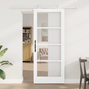 vidaXL Συρόμενη Πόρτα με Σετ Εξαρτημάτων 'ORKDAL' Λευκή Μασίφ Ξύλου & Γυαλί