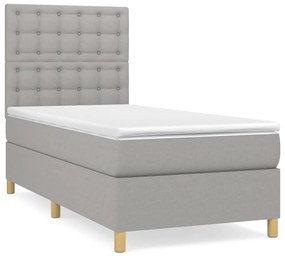 vidaXL Κρεβάτι Boxspring με Στρώμα Ανοιχτό Γκρι 90x190 εκ. Υφασμάτινο