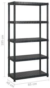 vidaXL Ραφιέρα Αποθήκευσης 5 Επιπέδων Μαύρη 170 x 40 x 185 εκ Πλαστική