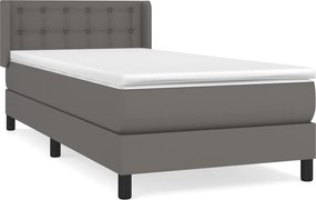 vidaXL Κρεβάτι Boxspring με Στρώμα Γκρι 90x190 εκ. από Συνθετικό Δέρμα
