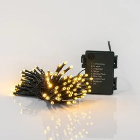 Eurolamp Σειρά 96 LED Θερμό Λευκό 7.1m Με Προγράμματα Και Timer IP44 Πράσινο Καλώδιο Μπαταρίας 600-11255