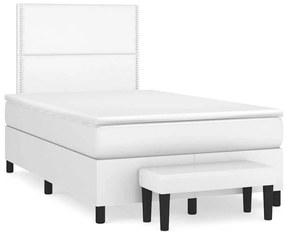 vidaXL Κρεβάτι Boxspring με Στρώμα Λευκό 120x190εκ.από Συνθετικό Δέρμα
