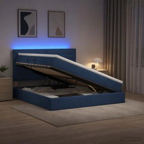 vidaXL LED Κρεβάτι αποθήκευσης με στρώμα Μπλε 180 x 200 cm Ύφασμα