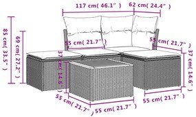 vidaXL Σετ Καναπέ Κήπου 5 τεμ. Μπεζ Συνθετικό Ρατάν με Μαξιλάρι