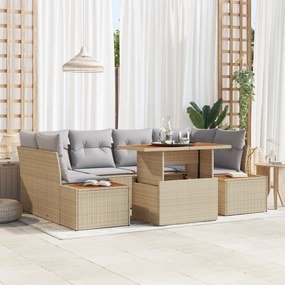vidaXL Σετ 7 κομματιών κήπου με μαξιλάρια μπεζ πολυρέυσμα