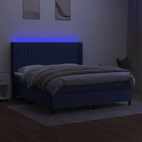 vidaXL Κρεβάτι Boxspring με Στρώμα &amp; LED Μπλε 160x200 εκ. Υφασμάτινο
