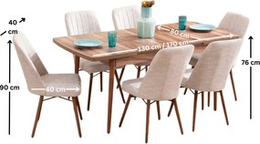 Extendable Dining Table &amp; Chairs Set (7 Pieces) Lidyana - Cream Cream