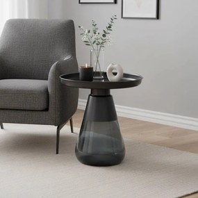 Βοηθητικό τραπέζι Kunlo Inart μαύρο μέταλλο-μαύρο γυαλί Φ50x53.5εκ 50x50x53.5 εκ.