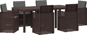 vidaXL Σέτ φαγητού για κήπο με μαξιλάρι 7 pcs Καφέ και Ανθρακί PP