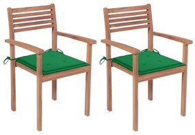 Καρέκλες Κήπου 2 τεμ. από Μασίφ Ξύλο Teak με Πράσινα Μαξιλάρια - Πράσινο