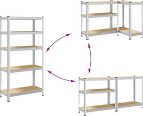 vidaXL Ραφιέρα 5 Επιπέδων Ασημί από Ατσάλι &amp; Επεξεργασμένο Ξύλο