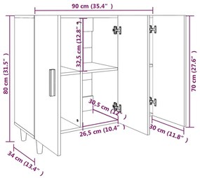 Μπουφές Λευκός 90 x 34 x 80 εκ. από Επεξεργασμένο Ξύλο - Λευκό