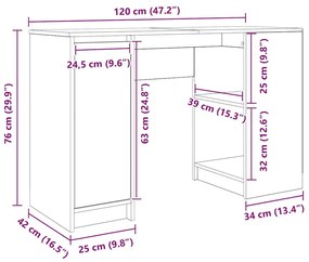 Γραφείο Μαύρο Δρυς 120x42x76 εκ. από Επεξεργασμένο Ξύλο - Μαύρο