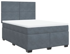 vidaXL Κρεβάτι Boxspring με Στρώμα Σκούρο Γκρι 140x200 εκ. Βελούδινο