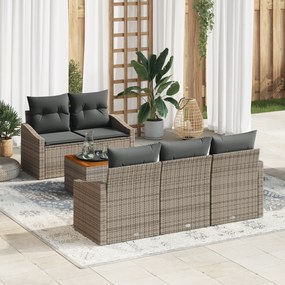 vidaXL Σετ Καναπέ 6 Τεμαχίων με Μαξιλάρια Γκρι Πολυ Ρατάν Ακακίας