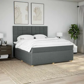 vidaXL Κρεβάτι Boxspring με Στρώμα Σκούρο Γκρι 180x200 εκ Υφασμάτιν