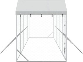 vidaXL Κλουβί Σκύλου Εξ. Χώρου με Οροφή Ασημί 10x2x2,5 μ. Γαλβ. Ατσάλι