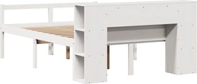 vidaXL Κρεβάτι Βιβλιοθήκη Χωρίς Στρώμα Λευκό 135x190 εκ Μασίφ Πεύκο
