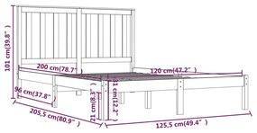 Πλαίσιο Κρεβατιού 120 x 200 εκ. από Μασίφ Ξύλο Πεύκου - Καφέ