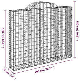 vidaXL Συρματοκιβώτια Τοξωτά 9 τεμ. 200x30x160/180 εκ. Γαλβαν. Ατσάλι