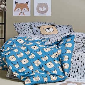 Παπλωματοθήκη Παιδική Masha (Σετ 3τμχ) Blue-Beige-Grey Kentia Single 160x240cm 100% Cotton