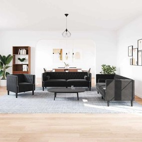 vidaXL Σετ Καναπέ 3 pcs Μαύρο Βελούδο