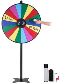 VEVOR 36 inch Spinning Prize Wheel, 18 Slots Spinning Wheel, Roulette Wheel with a Dry Erase and 2 Markers, Tabletop or Floor Standing Win Fortune Spin Games in Party Pub Trade Show Carnival