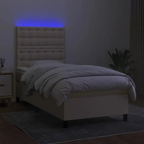 vidaXL Κρεβάτι Boxspring με Στρώμα & LED Κρεμ 100x200 εκ. Υφασμάτινο