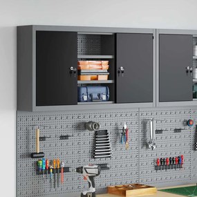 vidaXL Ντουλάπι εργαλείων τοίχου με πίνακα εργαλείων Μαύρο 100x20x55 εκ Ατσάλι