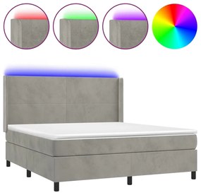 Κρεβάτι Boxspring με Στρώμα &amp; LED Αν.Γκρι 160x200 εκ. Βελούδινο - Γκρι