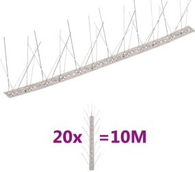 vidaXL Απωθητικές Ακίδες Περιστεριών 5 Σειρών Σετ των 20 10μ Αν.Ατσάλι