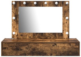 vidaXL Επιτοίχιο Τραπέζι Μακιγιάζ με LED Φώτα σε Καπνιστή Δρυς