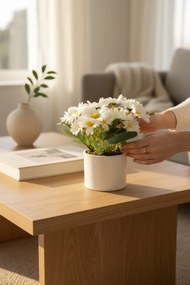 Stewehome Τεχνητή μαργαρίτα με πυκνά φύλλα σε λευκή διακοσμητική γλάστρα Πολύχρωμο