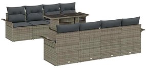 vidaXL Σετ Καναπέ Κήπου με μαξιλάρι 9 pcs Γκρι Πολυ Ρατάν