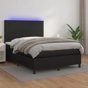 vidaXL Κρεβάτι Boxspring με Στρώμα &amp; LED Μαύρο 140x200 εκ. Συνθ. Δέρμα