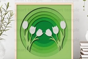 Intra απο ξύλο plywood 3mm-4mm πάχος - Flowers Papercutting , Tulip Flowers Δίασταση 30x20 cm INTRAFABR-80227827