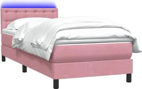 vidaXL Κρεβάτι Boxspring με Στρώμα &amp; LED Ροζ 80x220 εκ. Βελούδινο